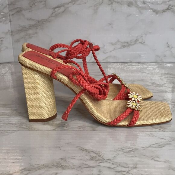 Anthropologie SCHUTZ Mid Atanado Leather block heel daisy Sandals heels SZ 9.5 B - Picture 7 of 10